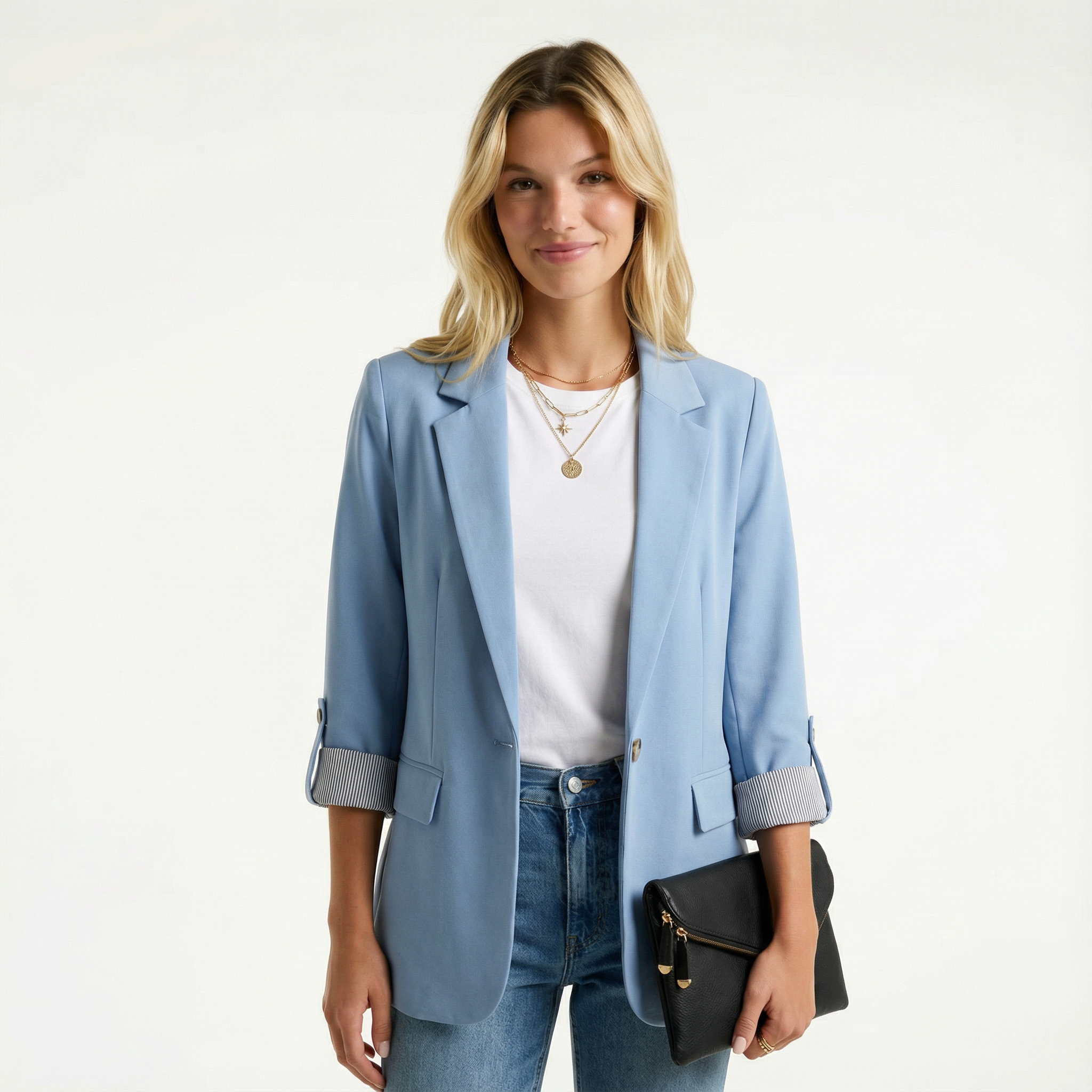 Marynarka Damska Casual Podwinięte Rękawy Lekka Żakiet Biurowy