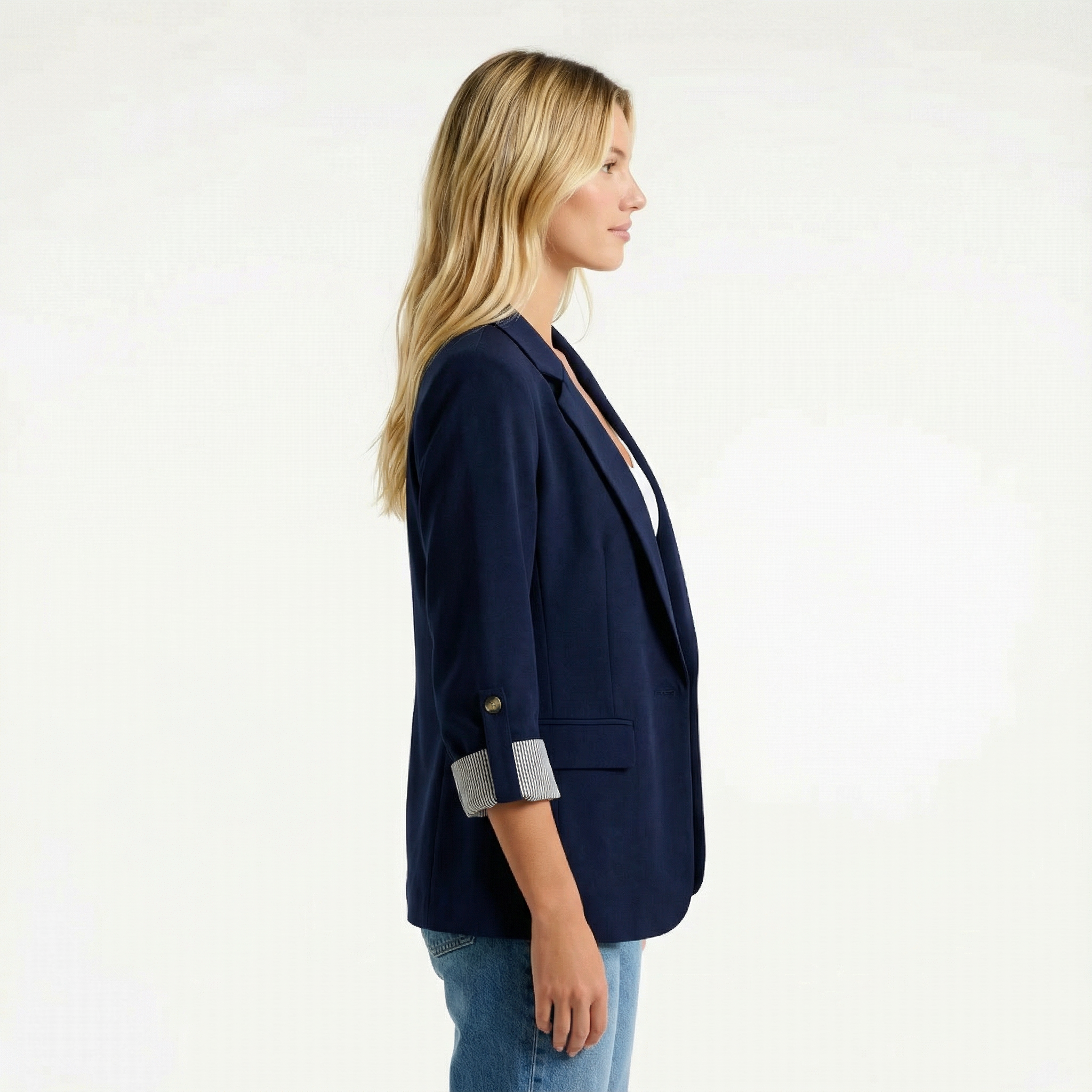 Marynarka Damska Casual Podwinięte Rękawy Lekka Żakiet Biurowy