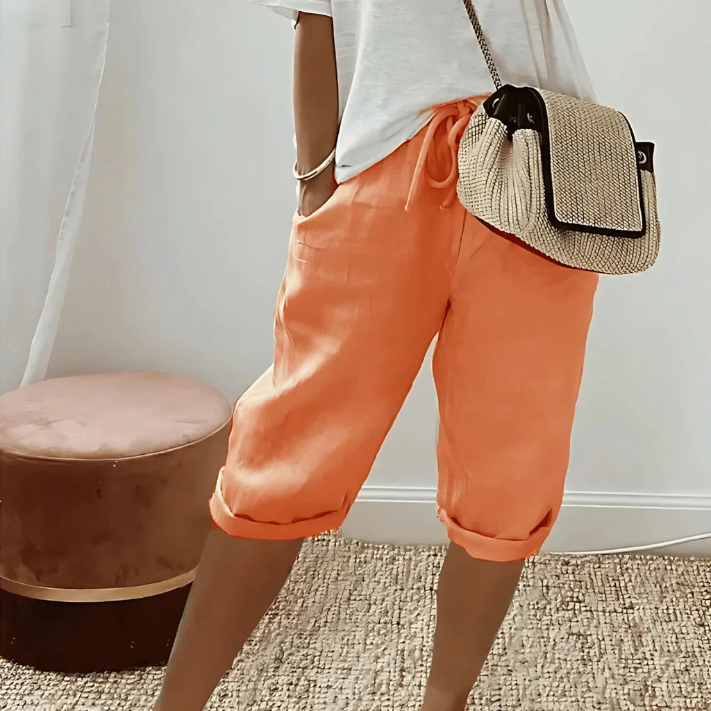 Cotton Harem Shorts High Waist Drawstring with Pockets Summer