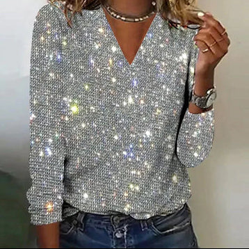 Sweter Dekolt V Cekinowy