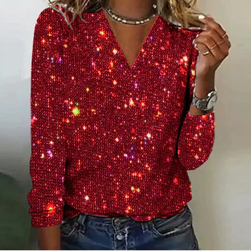 Sweter Dekolt V Cekinowy