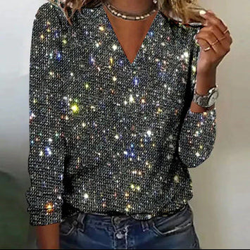 Sweter Dekolt V Cekinowy
