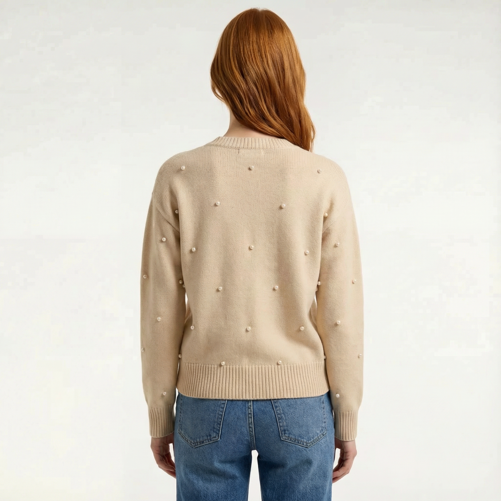 Kardigan Dzianinowy Damski Z Perłami Elegancki Sweter Rozpinany