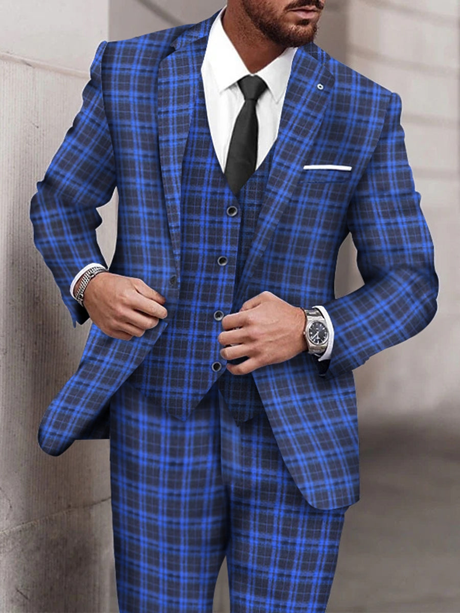 Męski Zestaw Garniturowy 3-częściowy w Kratę Royal Blue