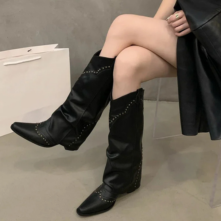 Knee High Cowboy Boots Western Block Heel Women's