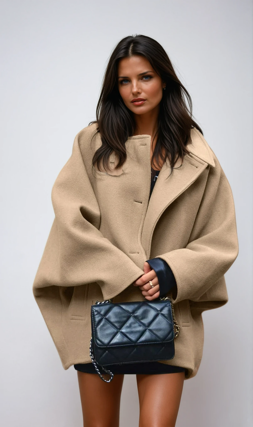 Oversized Wool Coat with Buttons Long Winter
