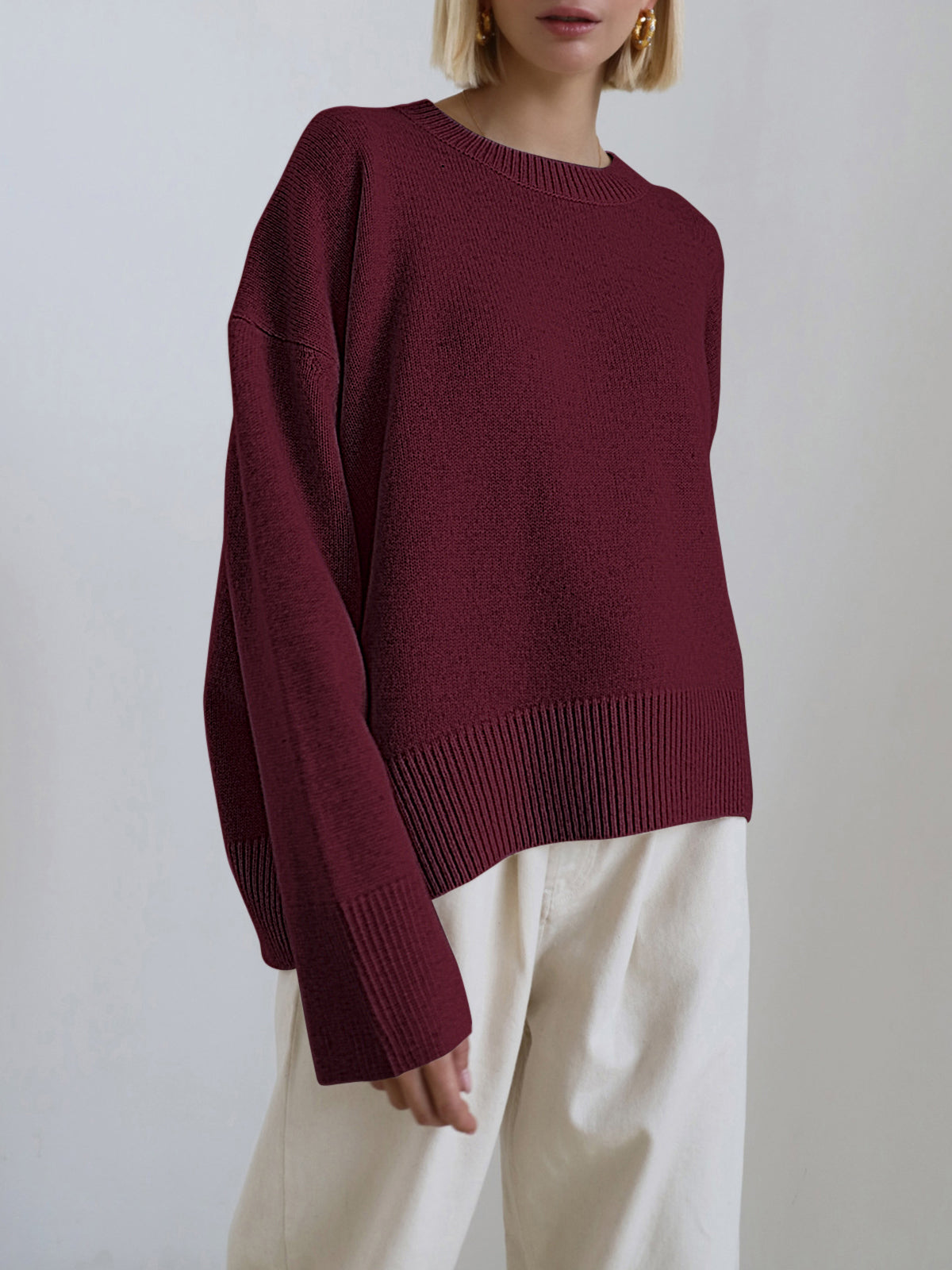 Sweter Oversize Okrągły Dekolt Dzianinowy Lato