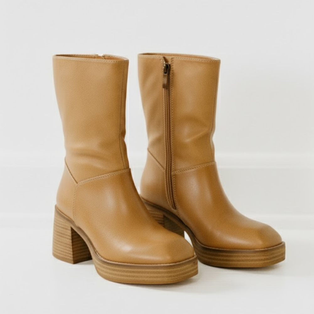 Botki na klockowym obcasie z kwadratowymi noskami