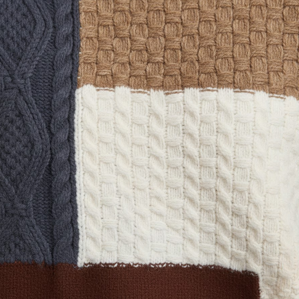 Sweter patchworkowy z blokami kolorów