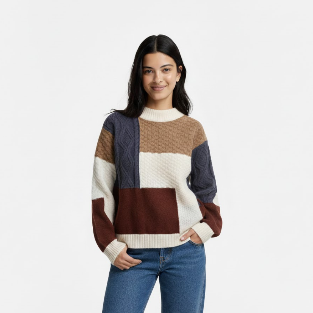 Sweter patchworkowy z blokami kolorów