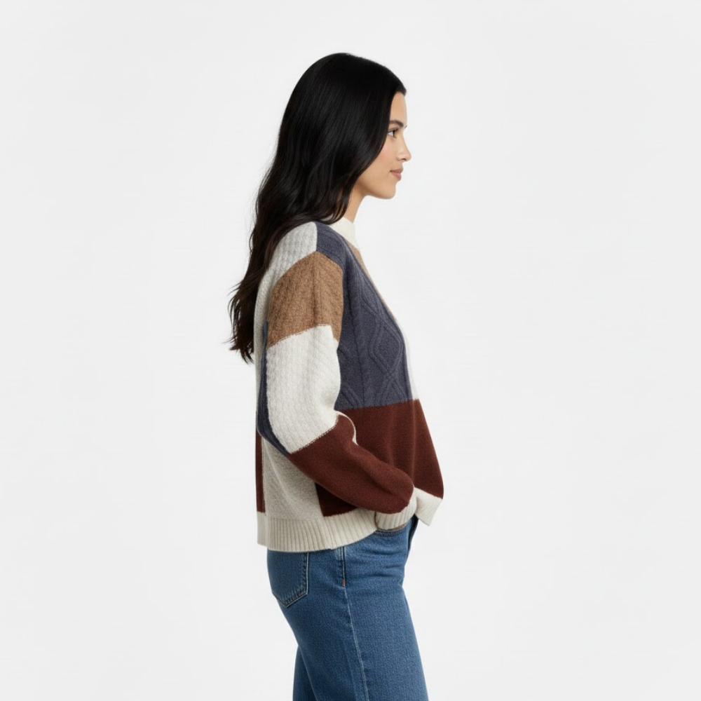 Sweter patchworkowy z blokami kolorów