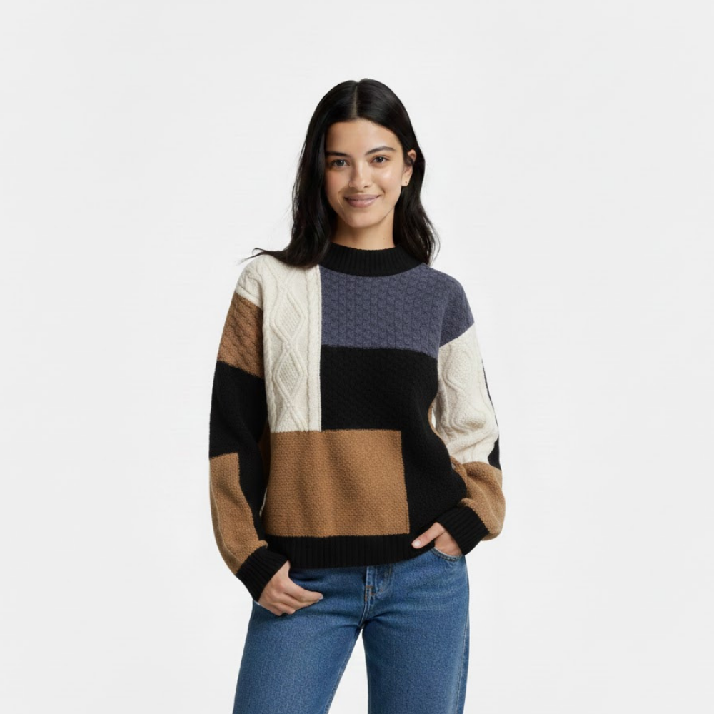 Sweter patchworkowy z blokami kolorów