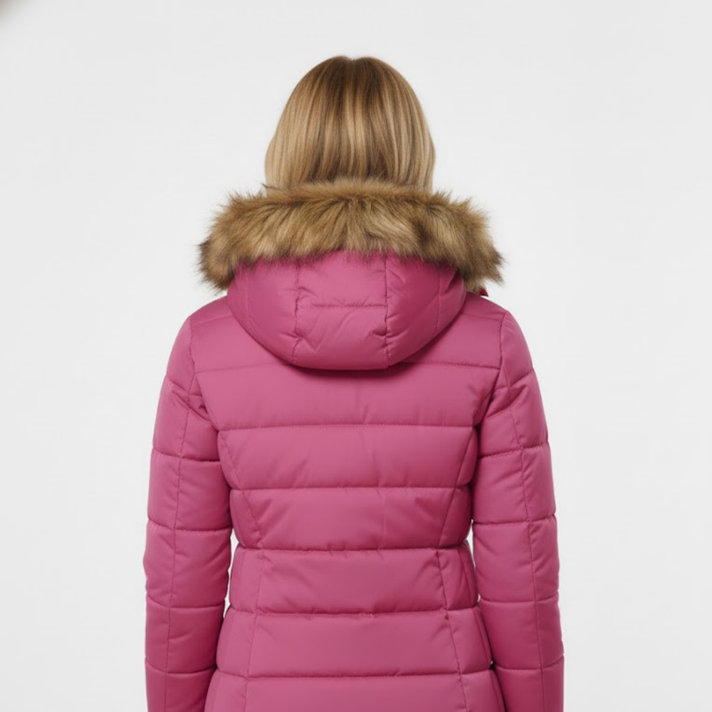 Kurtka damska z kapturem puchowym i futrem