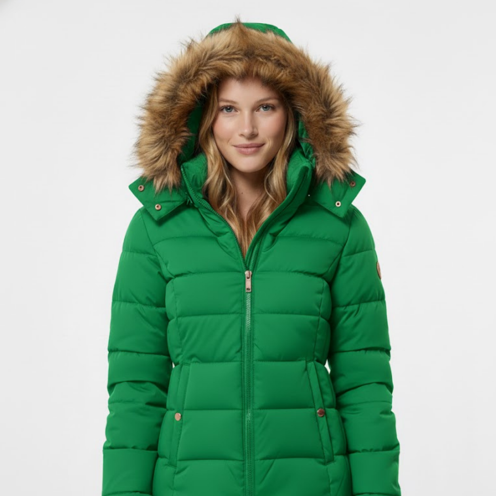 Kurtka damska z kapturem puchowym i futrem