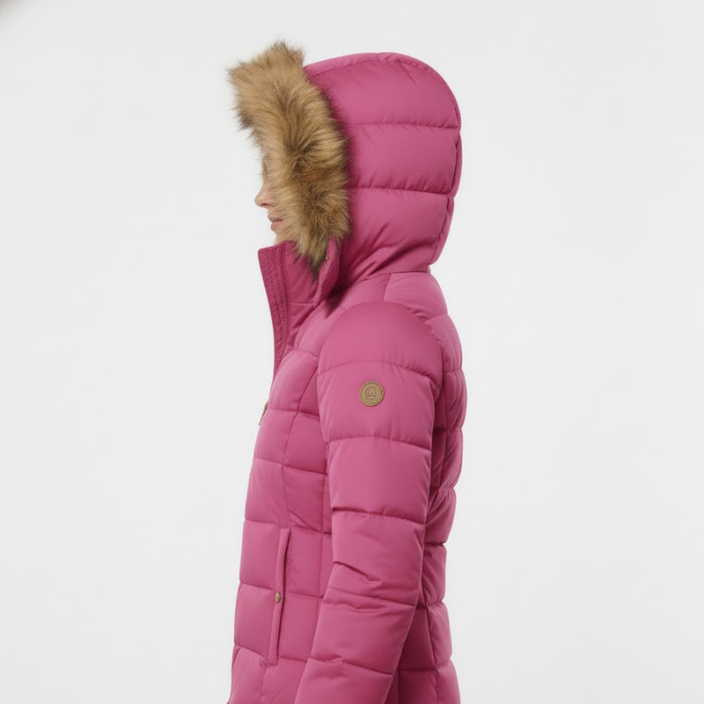 Kurtka damska z kapturem puchowym i futrem