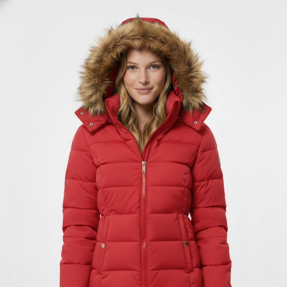 Kurtka damska z kapturem puchowym i futrem