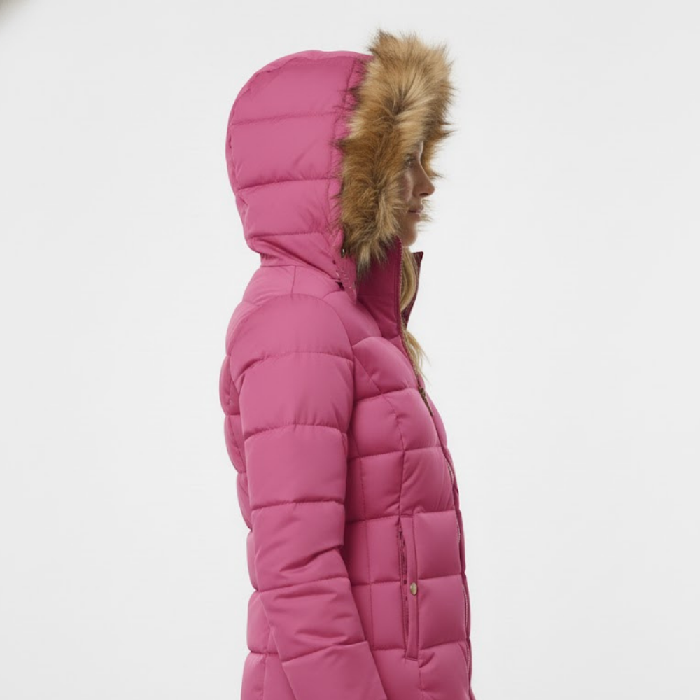 Kurtka damska z kapturem puchowym i futrem