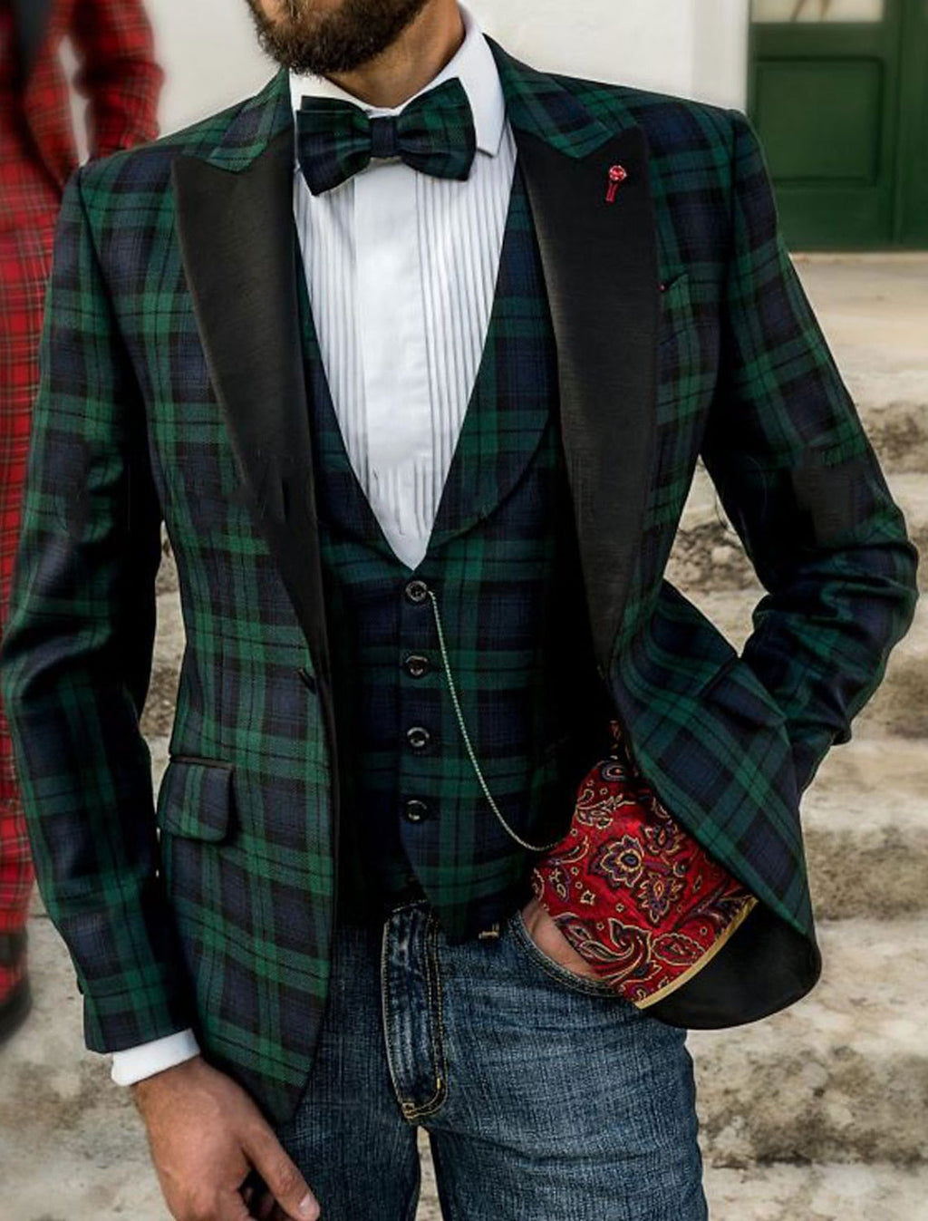 Męska Marynarka Casual w Kratę Dark Green
