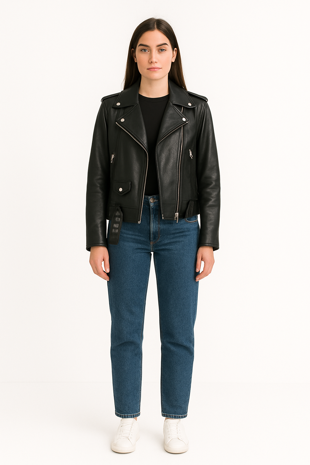 Damska Kurtka Ramoneska z Dopasowanym Krojem i Zapięciem na Zamek