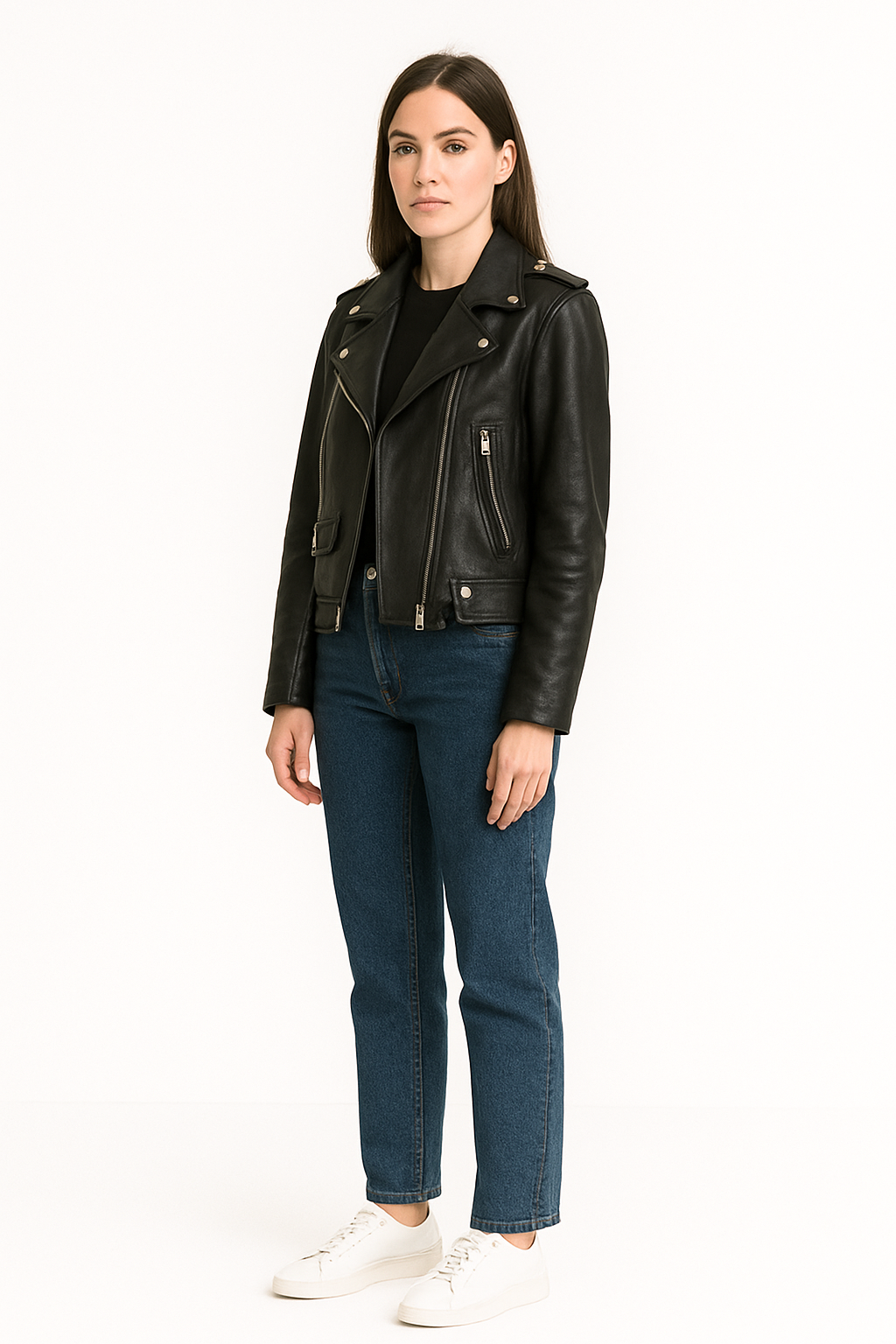 Damska Kurtka Ramoneska z Dopasowanym Krojem i Zapięciem na Zamek