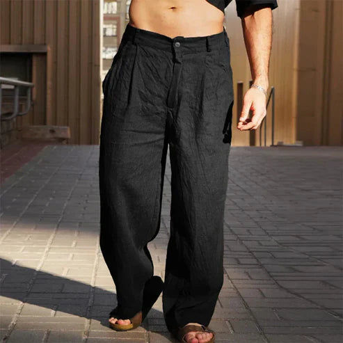 Spodnie Męskie Szerokie Nogawki Plisowane Lato
