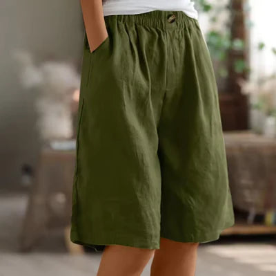 Wide-Leg Shorts Elastic Waist Summer