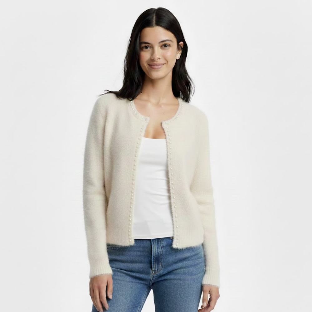 Kardigan damski z ozdobnym kołnierzykiem