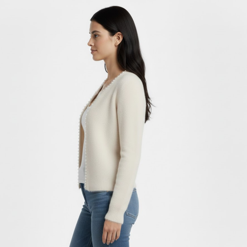 Kardigan damski z ozdobnym kołnierzykiem