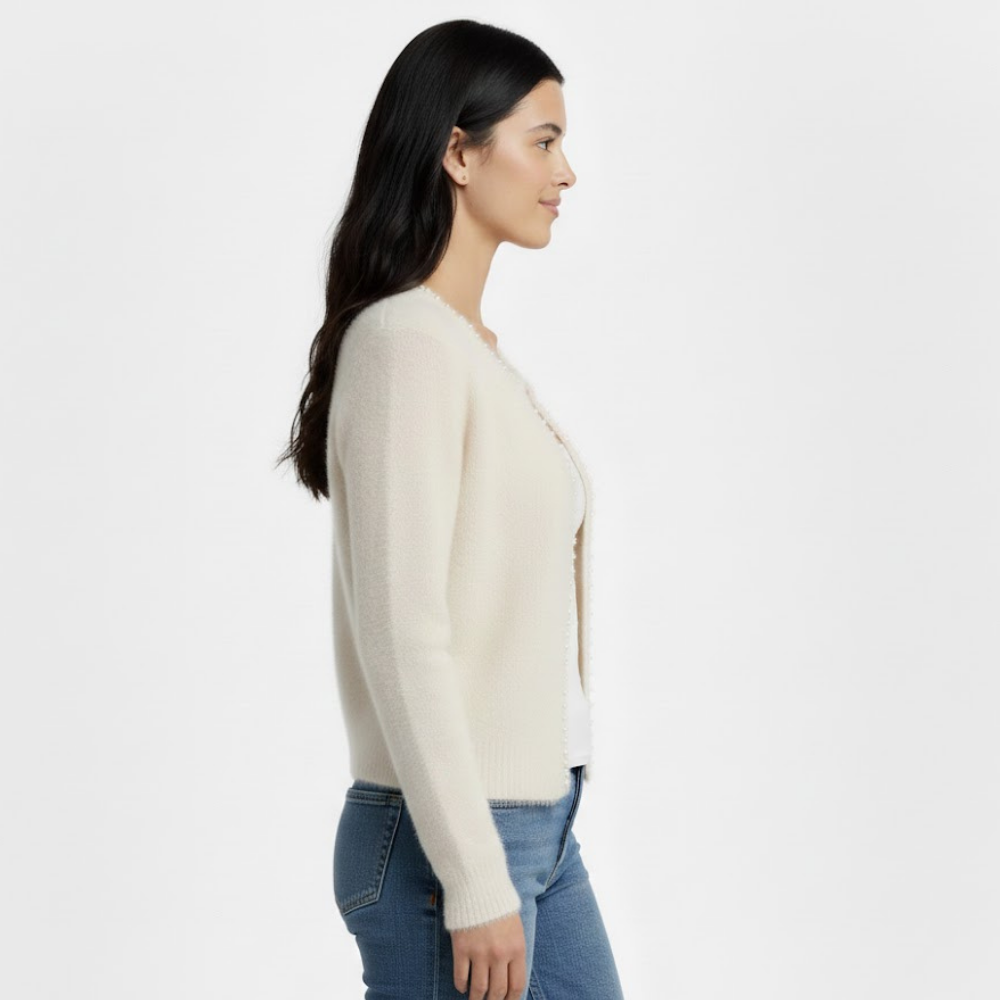 Kardigan damski z ozdobnym kołnierzykiem