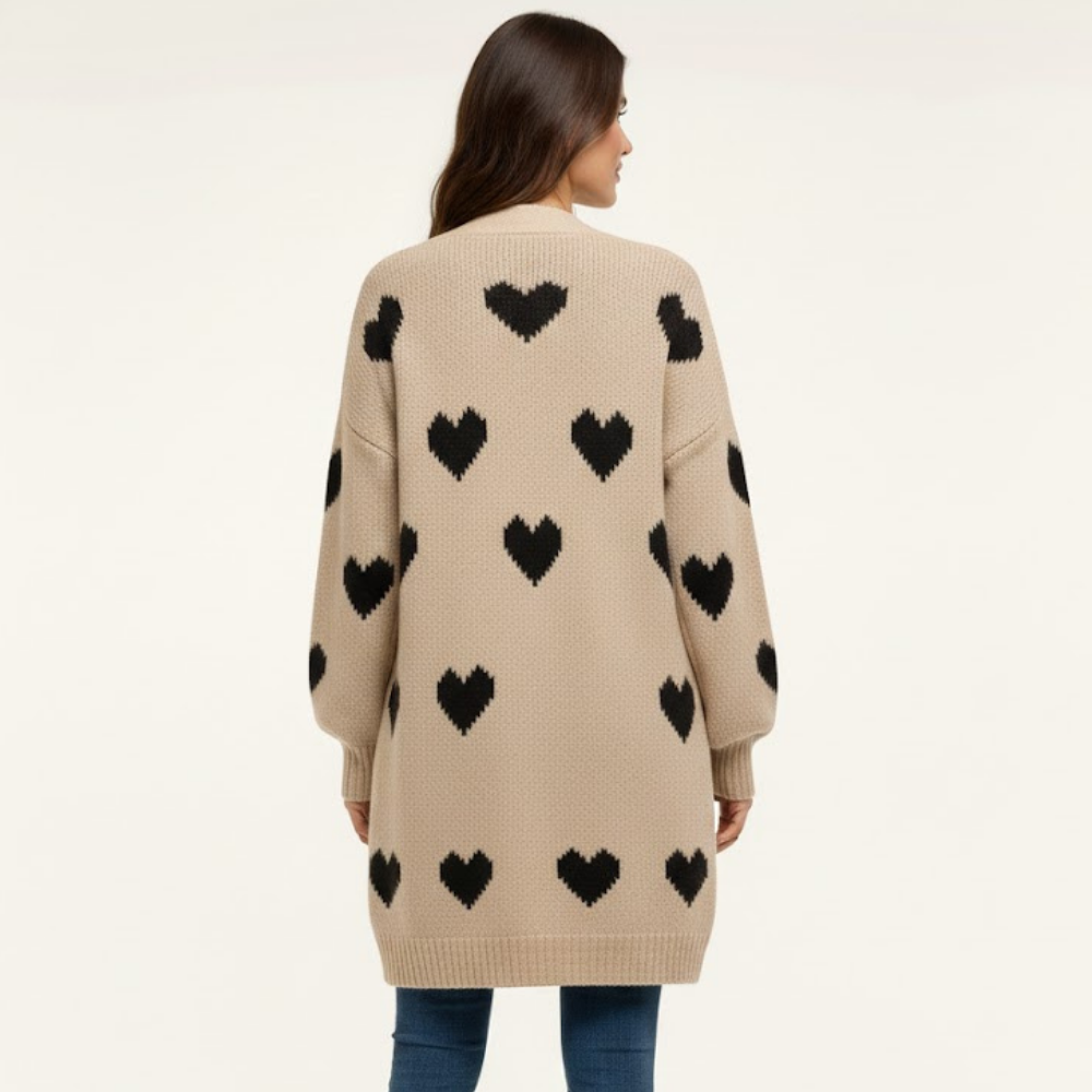 Kardigan damski z dzianiny w serduszka