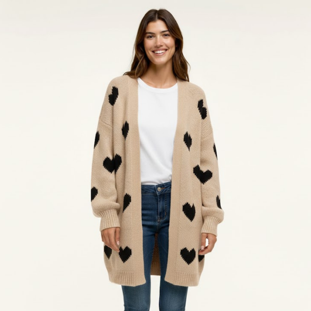 Kardigan damski z dzianiny w serduszka