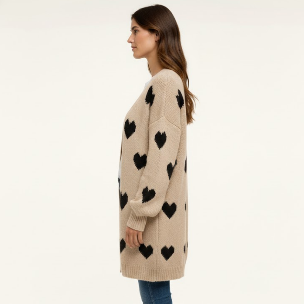 Kardigan damski z dzianiny w serduszka