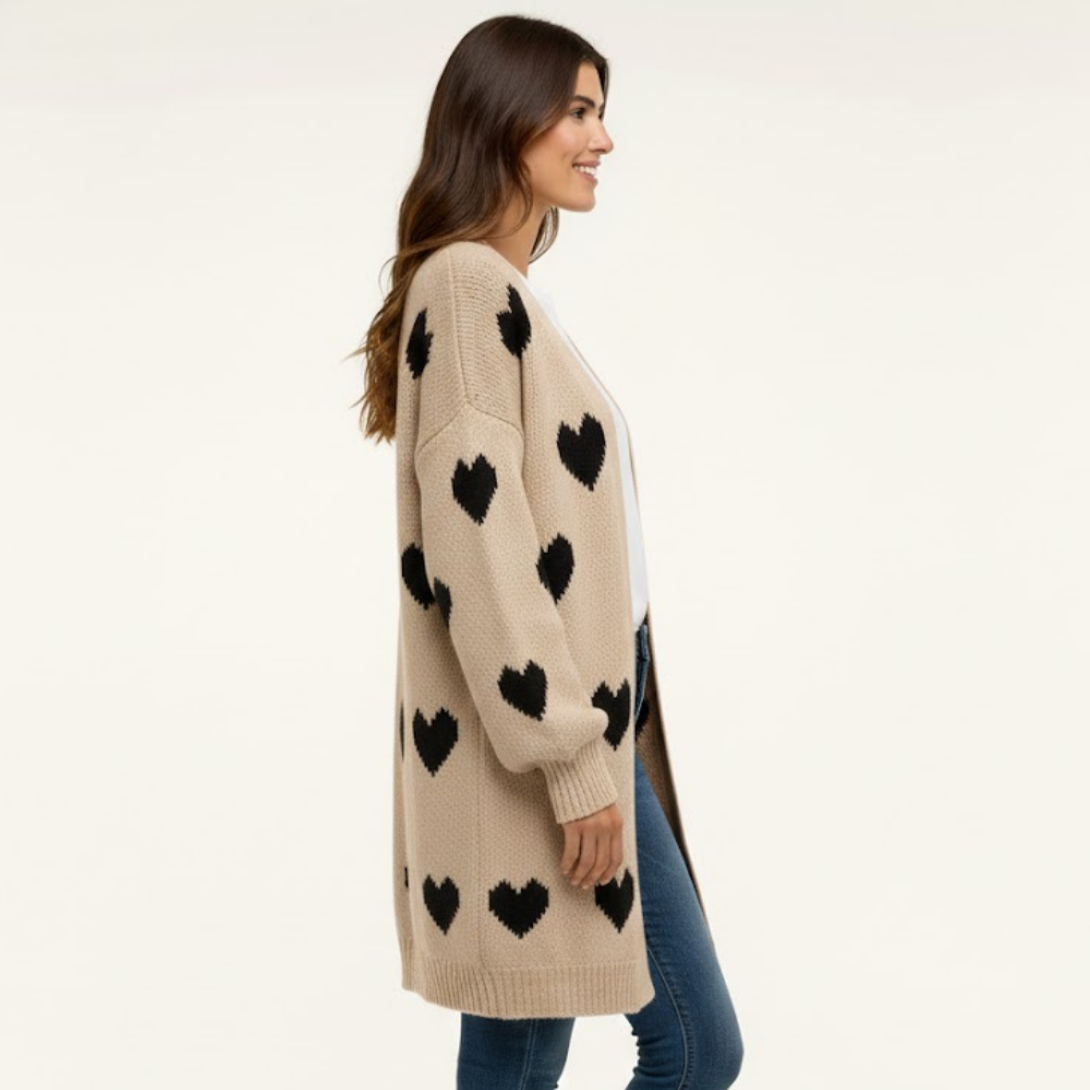 Kardigan damski z dzianiny w serduszka