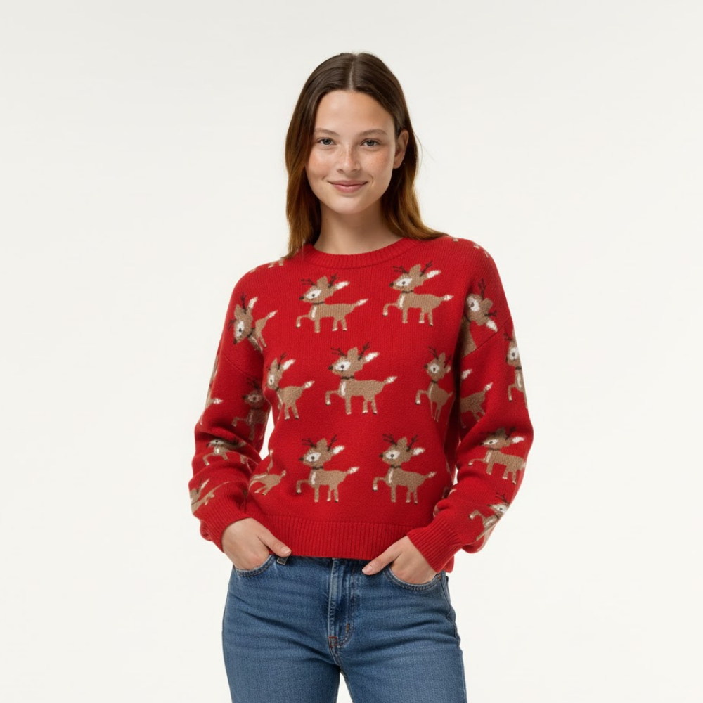 Damski sweter żakardowy z reniferem