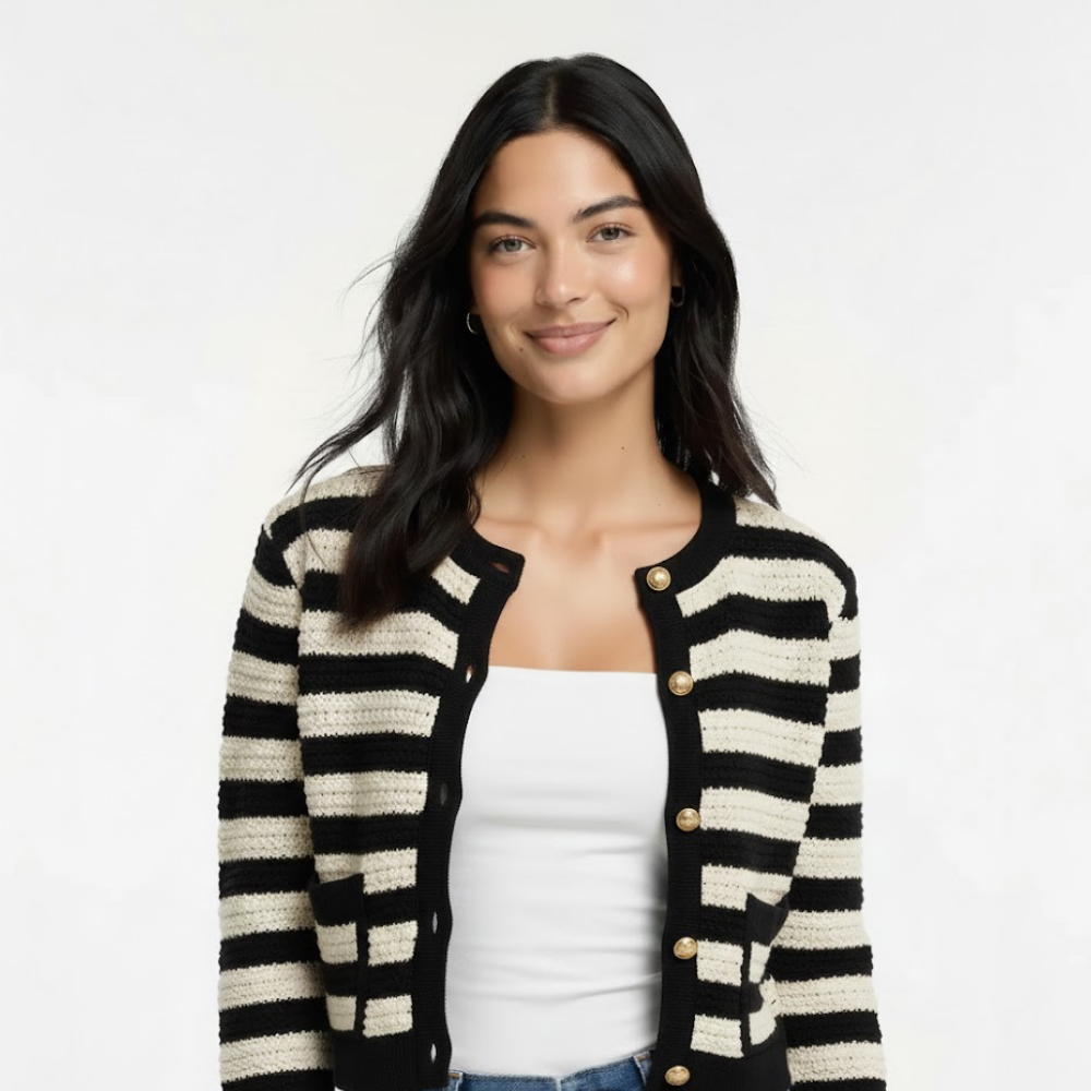 Kardigan damski w paski zapinany na guziki
