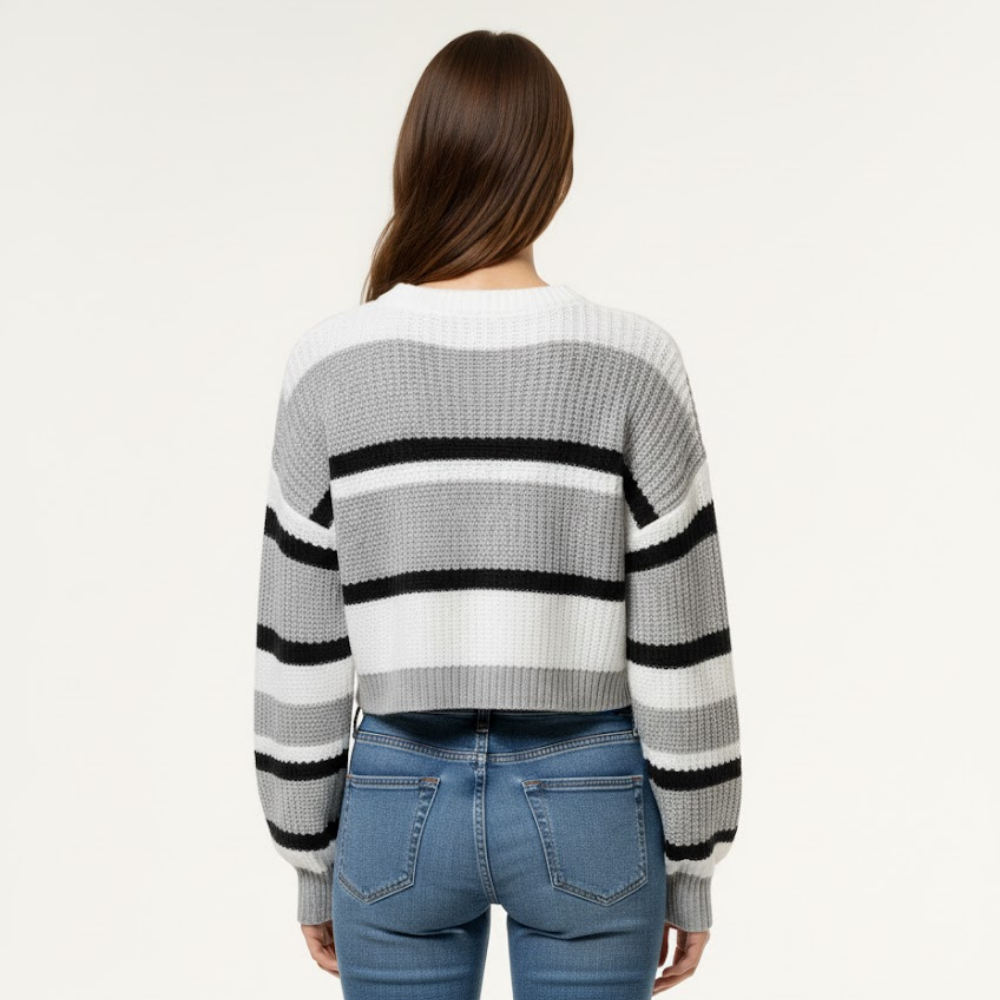 Damski sweter w paski o skróconym kroju