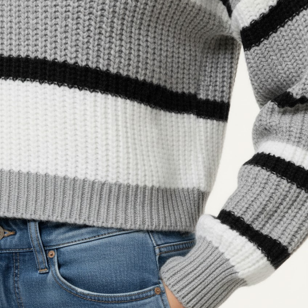 Damski sweter w paski o skróconym kroju