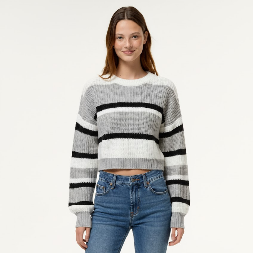 Damski sweter w paski o skróconym kroju