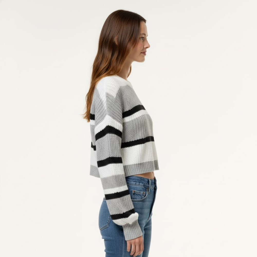 Damski sweter w paski o skróconym kroju