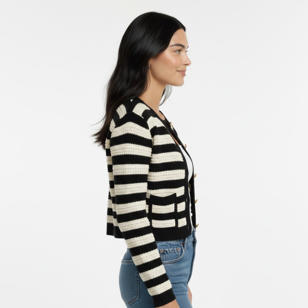 Kardigan damski w paski zapinany na guziki
