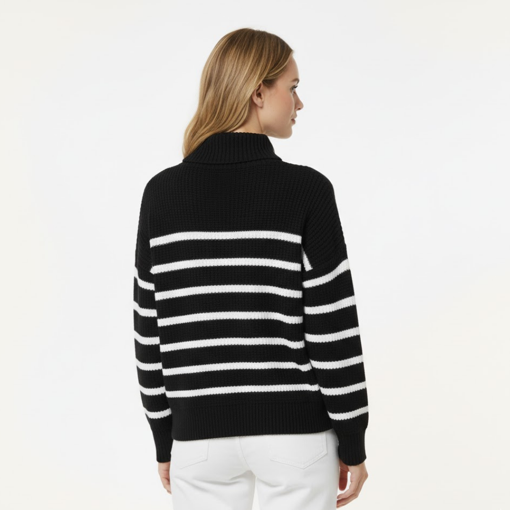 Damski sweter w paski z golfem