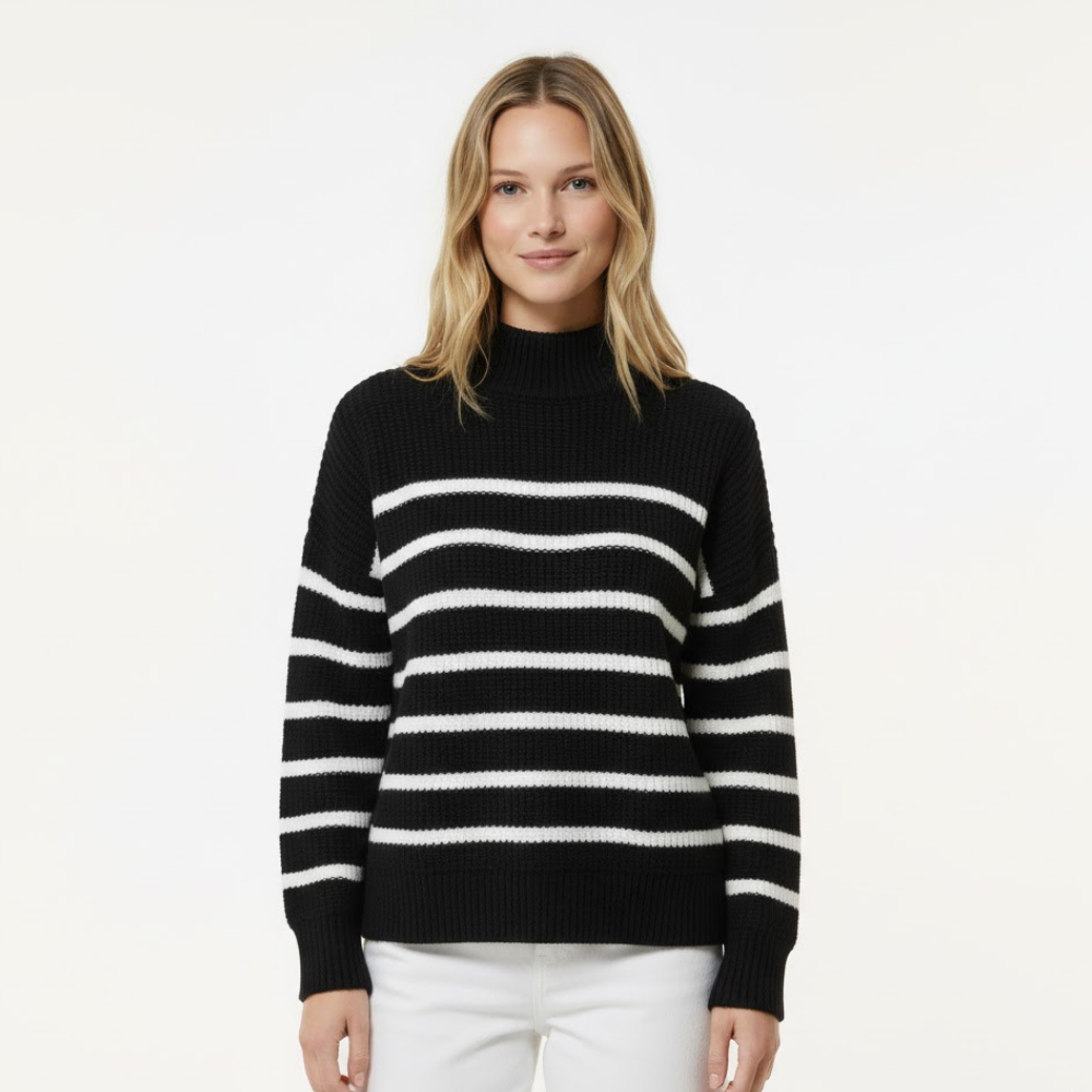 Damski sweter w paski z golfem