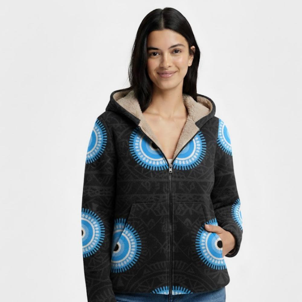 Damski płaszcz z kapturem i podszewką w kwiaty