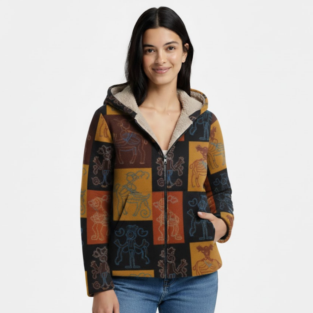 Damski płaszcz z kapturem i podszewką w kwiaty