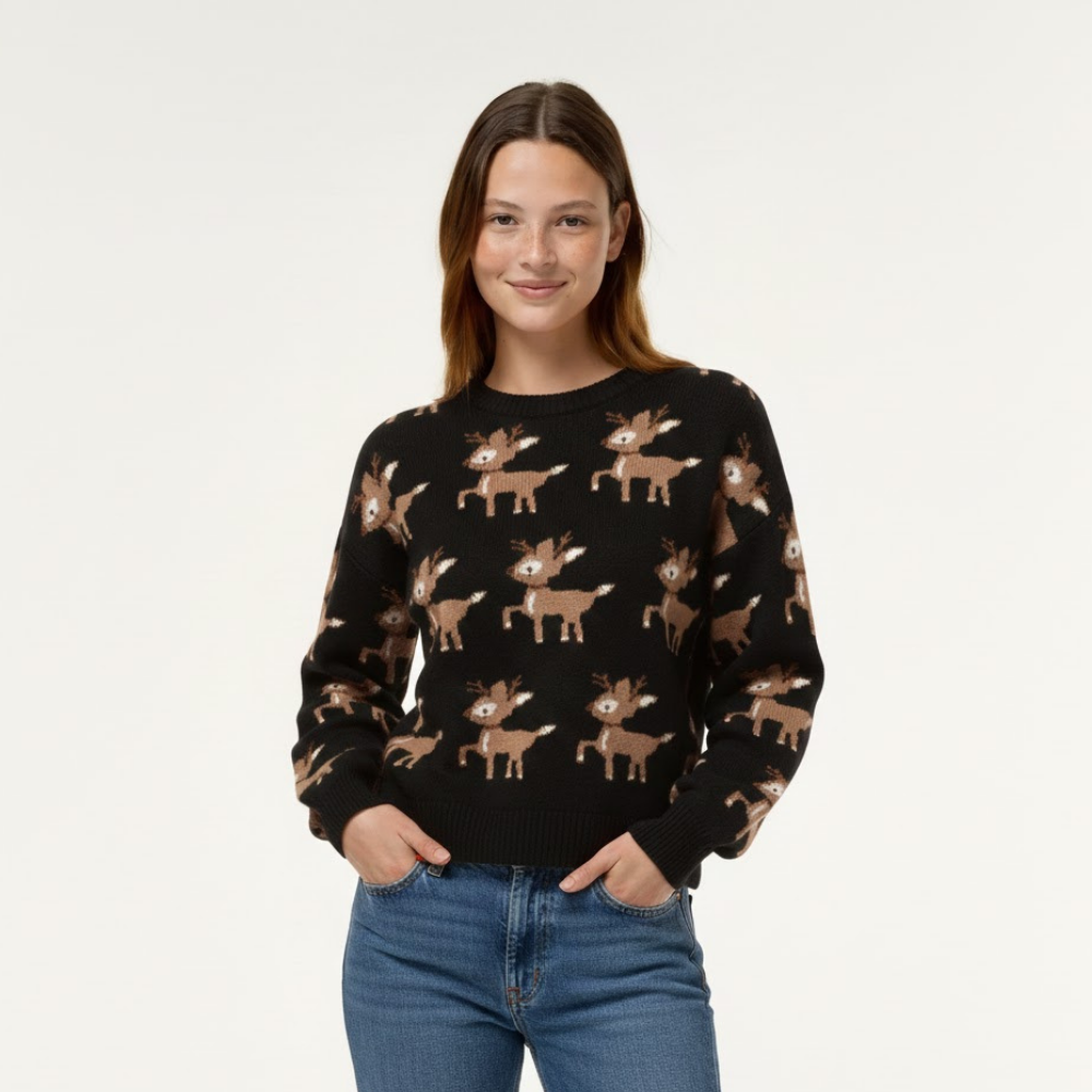 Damski sweter żakardowy z reniferem