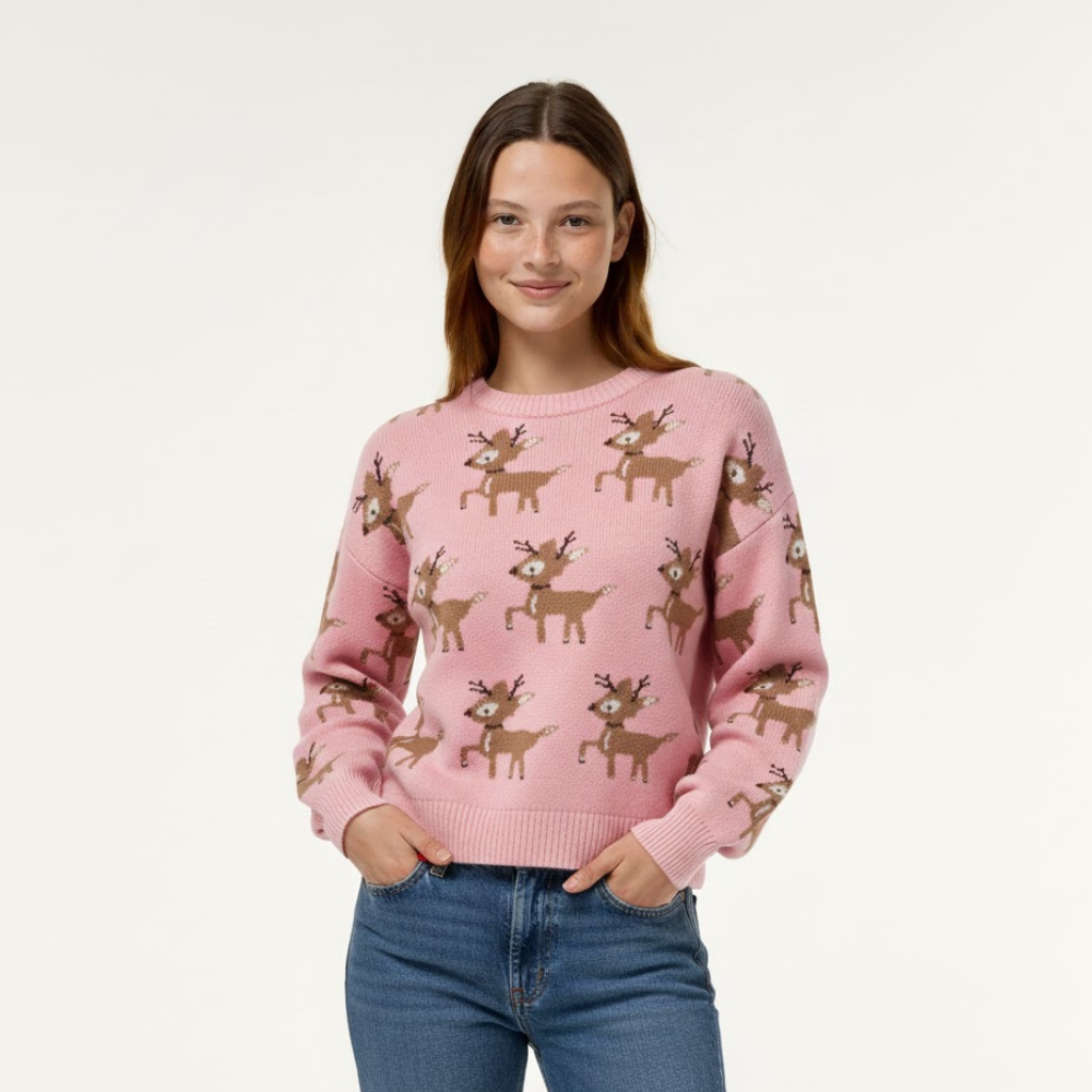 Damski sweter żakardowy z reniferem