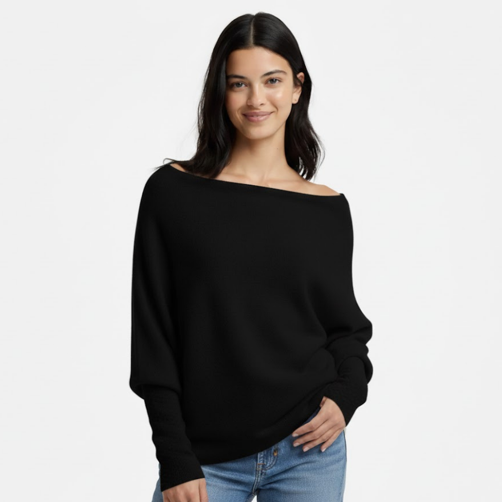 Damski sweter oversize z dekoltem w łódkę