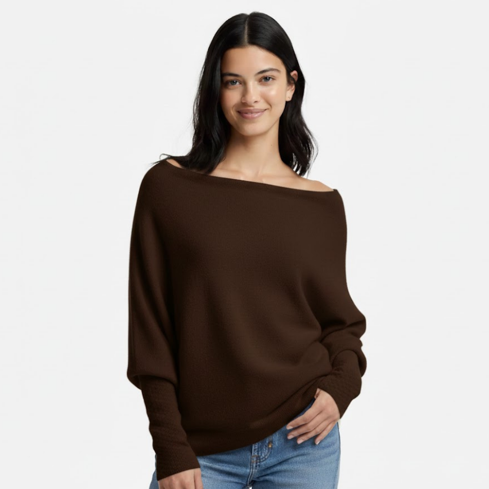 Damski sweter oversize z dekoltem w łódkę