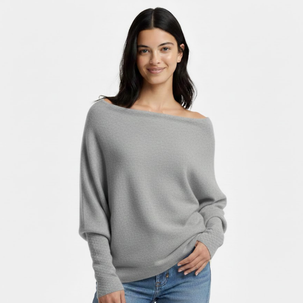 Damski sweter oversize z dekoltem w łódkę