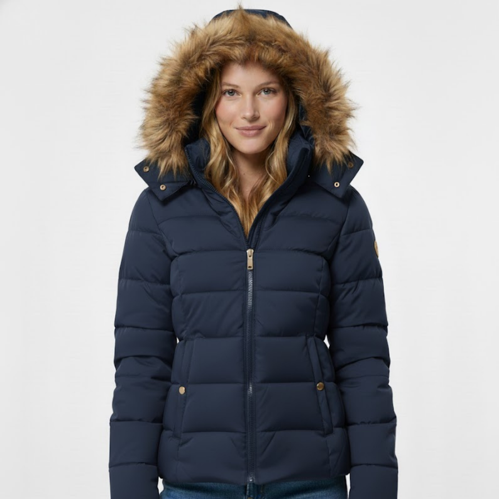 Kurtka damska z kapturem puchowym i futrem